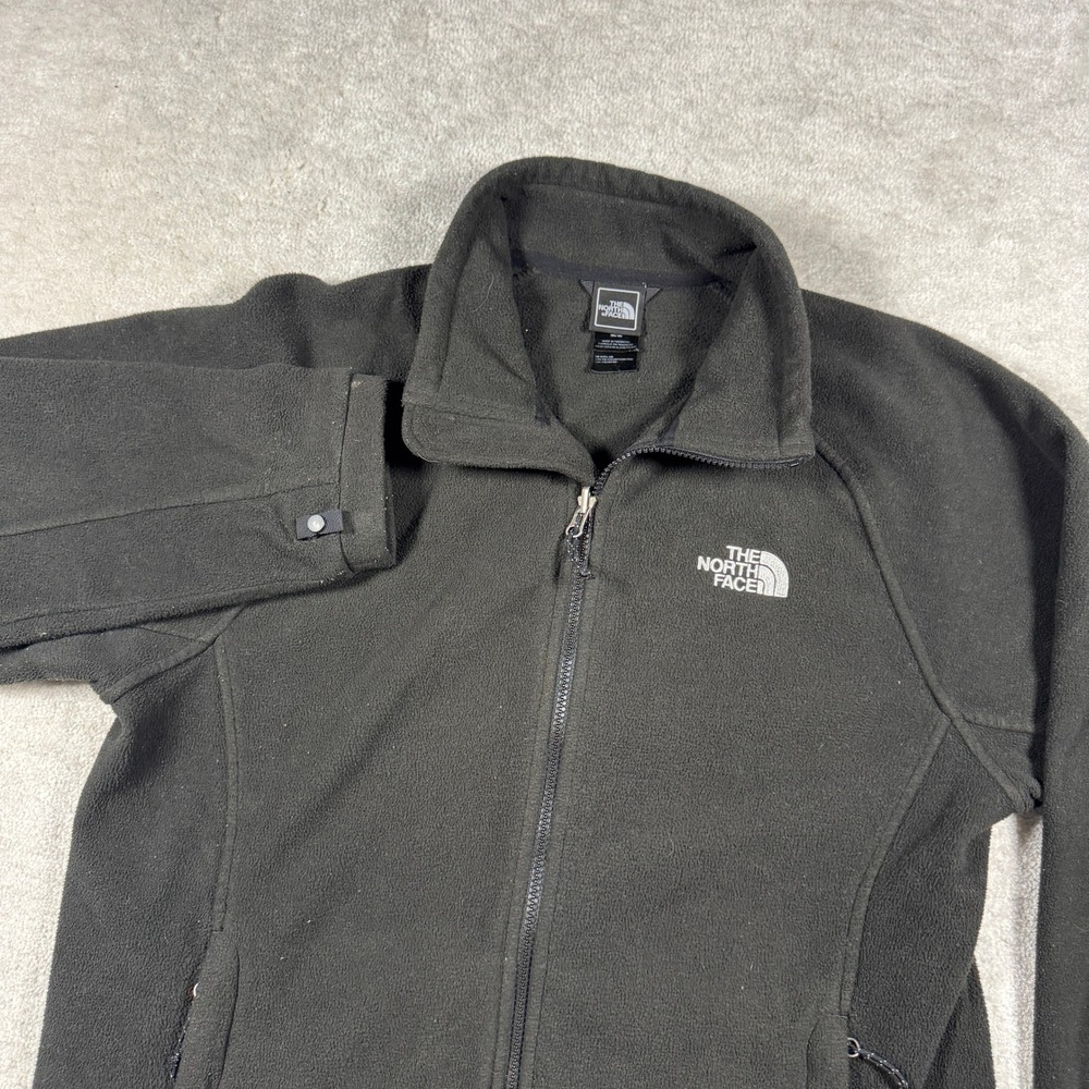 The North Face Fleece Jacket Mens M Black Full Zip Raglan Mock Neck Embroidered